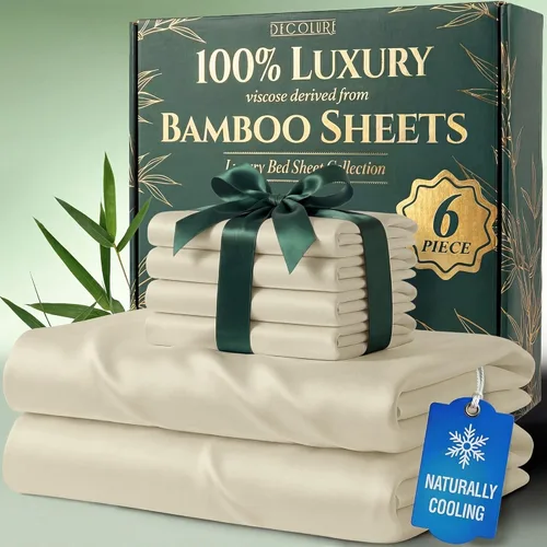 Vista 11 de DECOLURE Juego de sábanas 100% viscosa derivada de bambú, tamaño individual, sábanas de lujo de 4 piezas de enfriamiento natural, juego de cama Negro