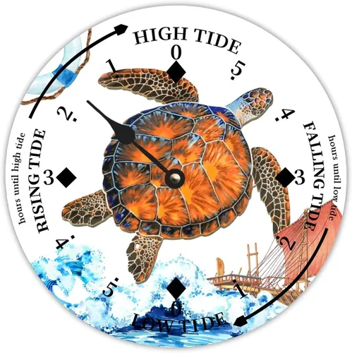 Vista 19 de Reloj de marea de estrella de mar oceánico, silencioso sin tictac, funciona con pilas, reloj de marea de madera, arte de pared, reloj de movimiento