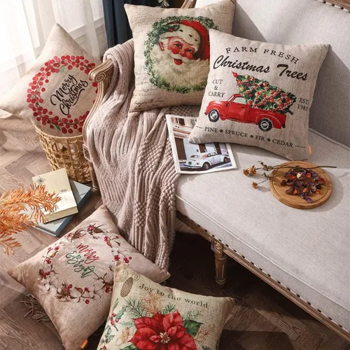 Vista 7 de Fundas de almohada de Navidad de 18 x 18 pulgadas, decoración de Feliz Navidad, funda de cojín decorativa para sofá, decoración rústica de invierno