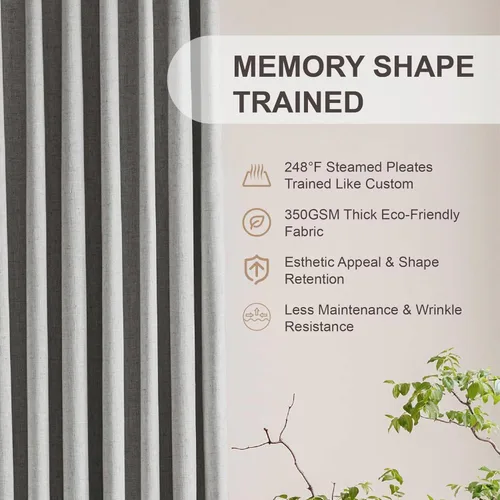 Vista 2 de Blackout Pleated Curtains 84 Length 2 Panels Set for Bedroom, Flax Linen Blended Back Tab Pinch Pleat Drapes with Hooks for Track 7ft Modern Living