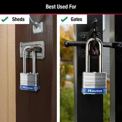 Vista 3 de Master Lock 1TRILJ - Candados con llave maestra plateados para exteriores con llaves, grillete extra largo para puerta, valla, cobertizo u otro