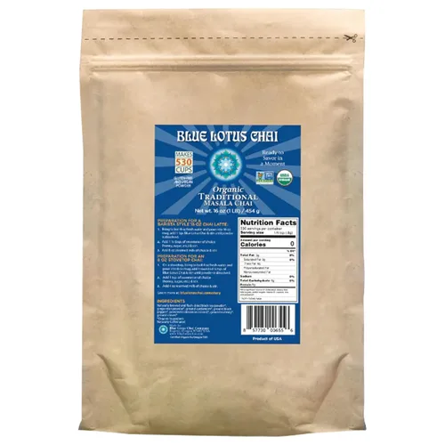 Vista 14 de Té Blue Lotus Chai - Té Chai Masala Tradicional Completamente Orgánico - Hace 17 Tazas - 14 g de Polvo de Té Chai Condimentado con Especias