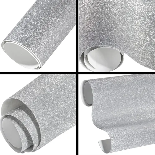 Vista 5 de XhuangTech Envoltura de vinilo con purpurina plateada, autoadhesiva, película de vinilo de diamante brillante, película de decoración de automóvil