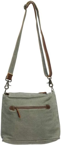 Vista 2 de Paris Workshop - Bolso bandolera de piel de vaca y lona reciclada, Verde militar marrón y crema