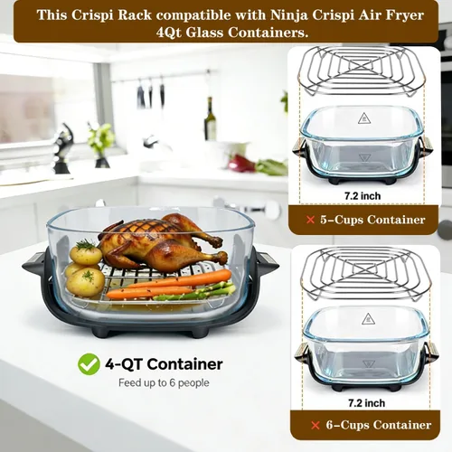 Vista 4 de Rejilla para freidora de aire Ninja Crispi para 4QT Ninja Crispi, piezas de repuesto para freidora de aire, acero inoxidable de grado alimenticio