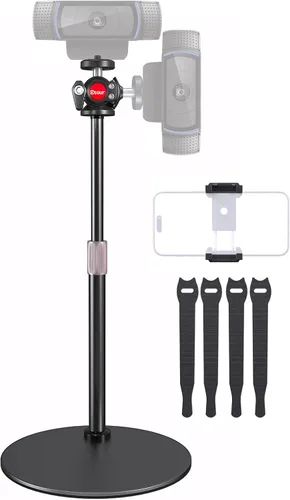 Vista 11 de Soporte de trípode para cámara web para escritorio, base pequeña recién mejorada y cabezal esférico de 360° y altura ajustable, ideal para cámara