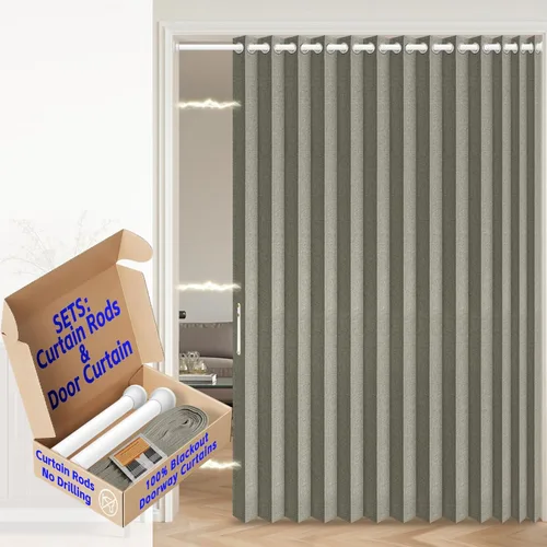 Vista 12 de AJAZZ Cortinas de puerta corredera 100% opacas para puertas, puertas de acordeón para puerta, cortina magnética para puerta para dormitorio, sala