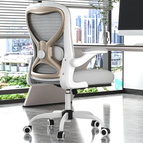 Vista 11 de Silla de escritorio de oficina con soporte lumbar ergonómico, cojín de asiento extra grueso, brazos abatibles, respaldo de malla transpirable, silla