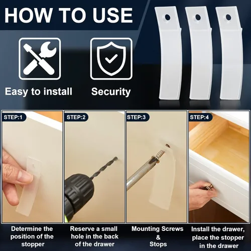 Vista 3 de Topes antideslizantes para cajones de plástico PVC transparente para aparador con tornillos de acero inoxidable para muebles de repuesto