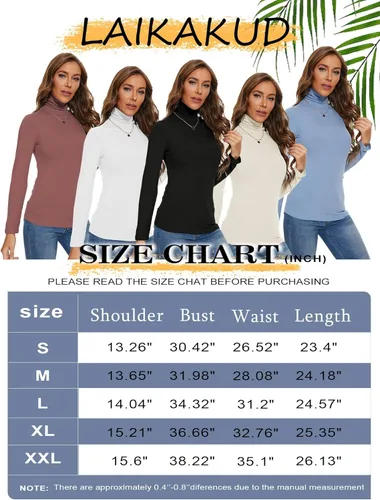 Vista 6 de LaikaKud Camisa de manga larga con cuello alto falso para mujer, camiseta térmica acanalada