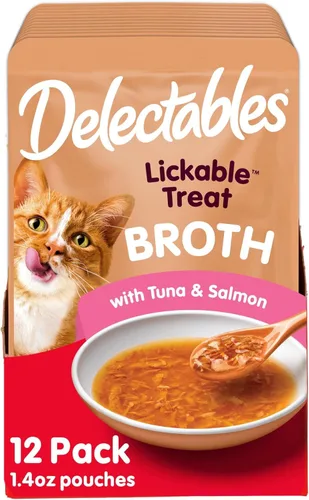 Vista 13 de Hartz Delectables Savory Broths Senior 10+ - Golosinas para gatos lamibles de pollo y atún, paquete de 12