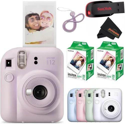 Vista 12 de Fujifilm Cámara instantánea Instax Mini 12 (cámara + 6 paquetes individuales, lila morado)