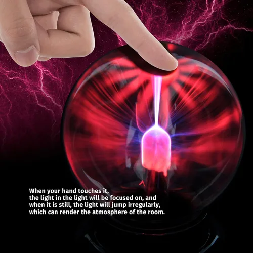 Vista 4 de PowerTRC Bola de Plasma, Lámpara Nocturna de Plasma de 7,6 cm, Globo Sensible al Tacto a USB o Batería, Accesorios para Fiestas, Decoración