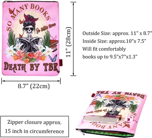 Vista 4 de LParkin So Many Books So Little Time Death by TBR - Funda para libros para lectores, funda de libro de tapa blanda con cremallera