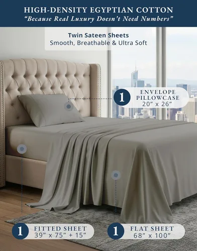 Vista 377 de LANE LINEN - Sábanas individual 100% algodón egipcio suave, cómodo y grueso de calidad de hotel, costuras reforzadas totalmente elásticas, sin