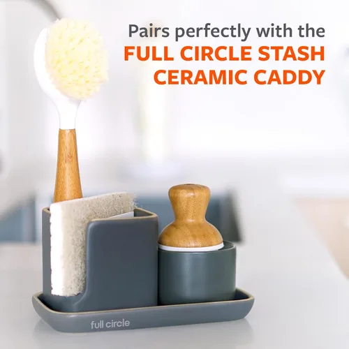 Vista 9 de Juego de dispensador de jabón de cerámica y esponja de fibra verde Full Circle, color blanco