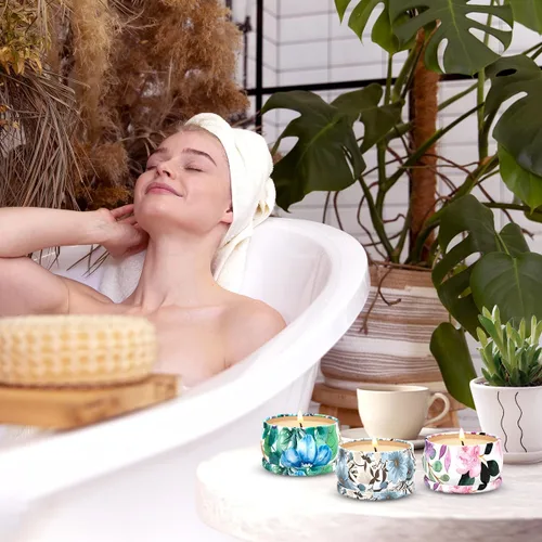 Vista 4 de Juego de 5 velas altamente perfumadas de regalo para mujeres caseras, velas decorativas de cera de soja natural para aromaterapia para Navidad, 1