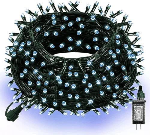 Vista 23 de Dazzle Bright - Guirnalda de luces navideñas, 600 LED, 196 pies, 8 modos de iluminación, temporizador, cable verde, impermeable, para árbol