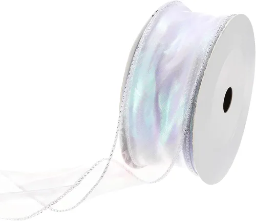 Vista 11 de MECCANIXITY Cinta de Organza Transparente con Alambre Brillante de 1 1/2" de Ancho, Cintas de Gasa Iridiscente con Brillo Pastel, 10 Yardas, Morado