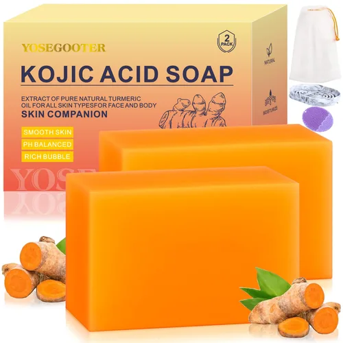 Vista 8 de Barras de jabón de ácido kójico de cúrcuma, removedor de manchas oscuras para rostro y cuerpo, barra de jabón de cúrcuma para iluminar e hidratar