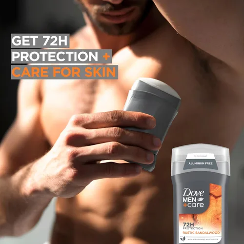 Vista 4 de DOVE MEN + CARE Paquete de 3 desodorantes rústicos de sándalo sin aluminio para hombres, 3 onzas