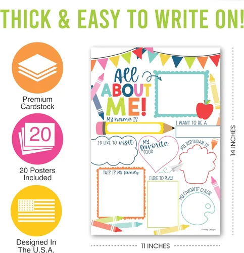 Vista 4 de Hadley Designs Pósteres All About Me Primaria - 20 Pósteres Estrella de la Semana, Pósteres All About Me Preescolar y Jardín de Infantes, Póster