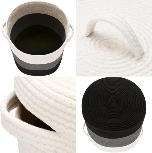 Vista 5 de Sea Team Cesta de almacenamiento tejida de cuerda de algodón de gran tamaño con tapa, cesta de lavandería con tapa con asas, cubo de tela con tapa