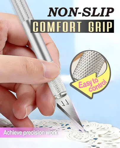 Vista 4 de 1 pieza cuchillo de manualidades cuchillo de hobby con kit de 11 piezas cuchillas de acero inoxidable, 1 pieza regla de acero de 15MM para arte