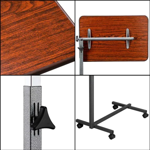 Vista 7 de Mesa inclinable para colocar sobre la cama, mesa de noche ajustable multifuncional, mesita de noche ajustable médica con ruedas y freno para uso