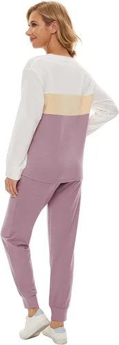 Vista 2 de Fengbay Conjunto de dos piezas para mujer, manga larga, cuello redondo, sin botones, pantalones deportivos y sudaderas con bolsillos