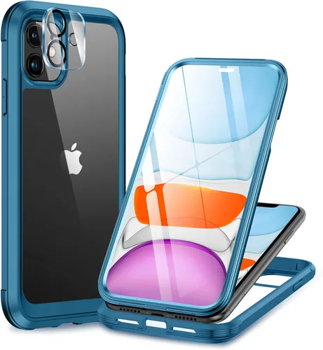 Vista 90 de Miracase Glass Series - Funda para iPhone 11 de 6.1 pulgadas, funda resistente de cuerpo completo mejorado con protector de pantalla de vidrio Negro