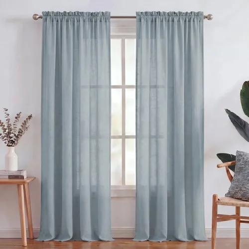 Vista 22 de Turquoize - Cortinas semitransparentes para sala de estar, cortinas de lino texturizado para dormitorio, con bolsillo para barra, tratamiento
