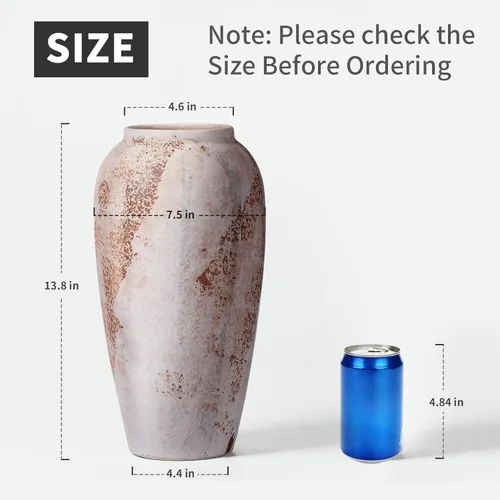 Vista 7 de Jarrón Grande Rústico para Flores, Jarrón de Cerámica Blanca de 13.8 Pulgadas de Estilo Granja para Decoración del Hogar, Jarrón Decorativo