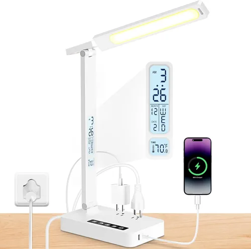 Vista 10 de Infiway Lámparas LED de escritorio para oficina en casa: lámpara de escritorio con puerto de carga USB - 1 USB-A, 1 puerto tipo C, 2 tomas de Blanco