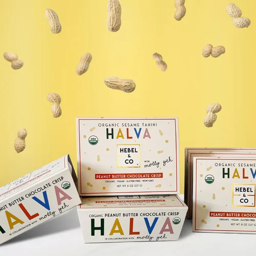Vista 3 de HEBEL & CO Mantequilla de maní crujiente de chocolate Halva - 8 onzas Certificado USDA orgánico, sin gluten, Kosher y vegano