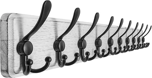 Vista 40 de Dseap Perchero de pared – Resistente 38-1/4 pulgadas de largo, con 10 tri-ganchos personalizados reforzados, colgador de pared de madera maciza