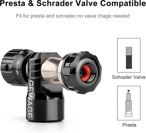 Vista 4 de Inflador de CO2 con 4 cartuchos de 0.56 oz - Bomba de bicicleta de CO2 compatible con válvula Presta y Schrader - Inflador de neumáticos