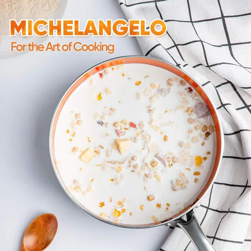 Vista 7 de MICHELANGELO Cacerola de 1 cuarto de galón con tapa, sartén antiadherente de cerámica con tapa, olla pequeña con tapa, cacerola de 1 cuarto de galón
