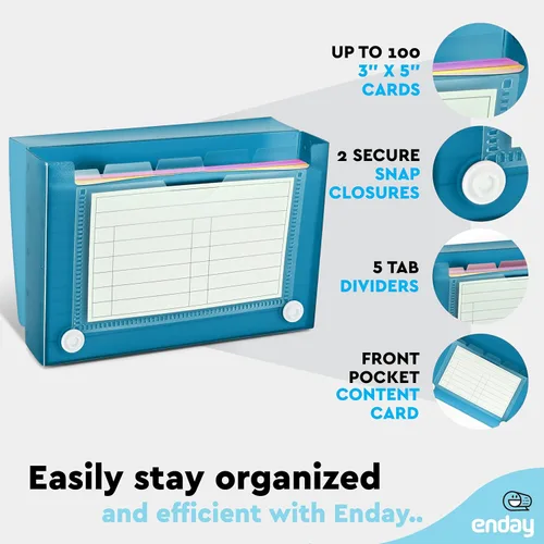 Vista 3 de Enday Portatarjetas de índice, estuche organizador de tarjetas flash de 3 x 5, caja de archivos con 5 divisores, caja de tarjetas con capacidad