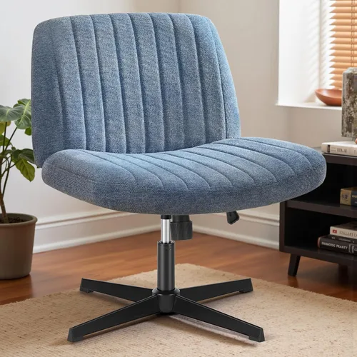 Vista 25 de DUMOS Criss Cross Chair with Wheels, Wide Cross Legged Office Desk Vanity Chairs, Fabric Armless Adjustable Swivel Chairs for Home Computer Task