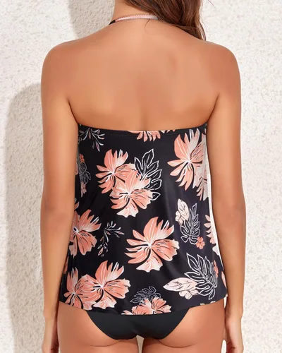 Vista 6 de Tempt Me Traje de baño tankini de dos piezas para mujer, halter bandeau con parte inferior, traje de baño con control de abdomen