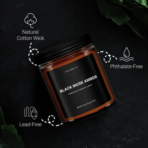 Vista 4 de 1OAK Vela de ámbar de almizcle negro, vela perfumada de cera de soja para hombres, 7 onzas, de larga duración, masculina, opción de regalo premium