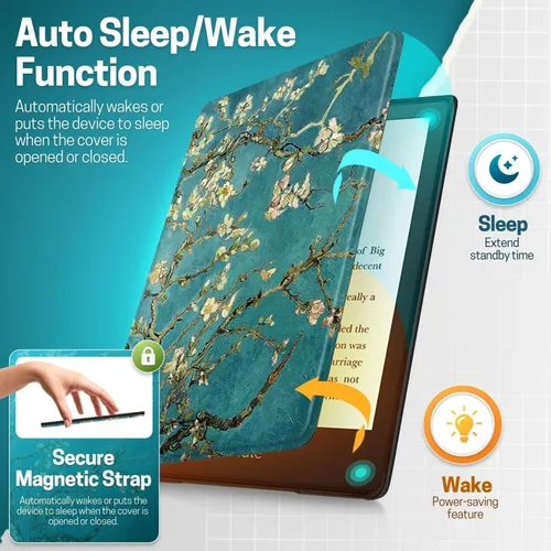 Vista 3 de TNP - Funda protectora con tapa para Kindle de 6 pulgadas, versión 2024 y 2022, delgada, ligera, inteligente, con función de apagado y encendido