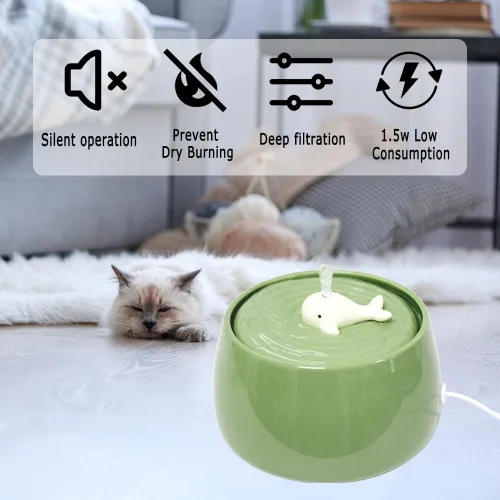Vista 5 de Ceramic Cat Water Fountain, 45oz/1.3L Ultra-Silent Automatic Pet Drinking Water Dispenser for Cats Indoor with Cute Design, Activated Carbon Filter