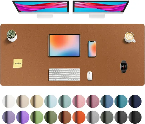 Vista 205 de Aothia - Protector de escritorio de cuero sintético, base para mouse y cubierta antideslizante, superficie impermeable para laptop y escritura