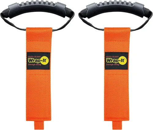 Vista 8 de Correas de almacenamiento Wrap-It de fácil transporte, 17 pulgadas (paquete de 2) naranja resplandeciente, correa de transporte de gancho y bucle