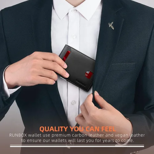 Vista 146 de RUNBOX - Carteras delgadas para hombre, cartera de piel con pinza para el dinero, cartera de bolsillo frontal con bloqueo RFID, tarjetero