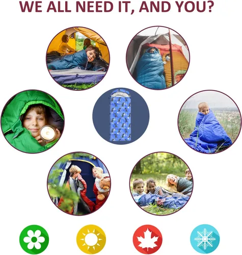 Vista 4 de Sacos de dormir para niños - Sacos de dormir para acampar con bolsa de transporte - Saco de dormir compacto para senderismo, mochilero para 3