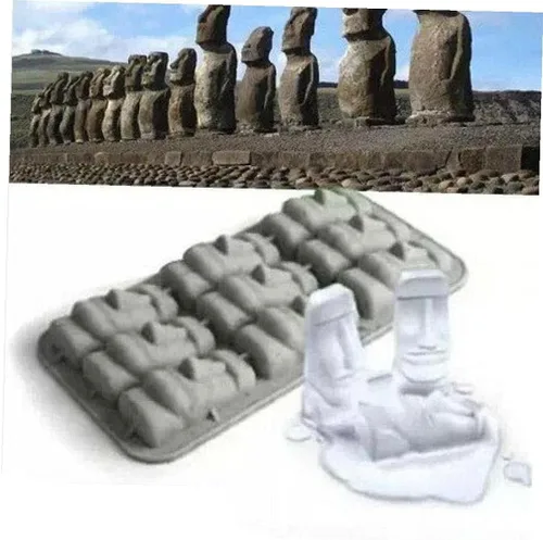 Vista 2 de Isla de Pascua Estatuas de Piedra Bandeja de Hielo Cubos Diy Molde Verano Mini Molde de Pastel de Silicona