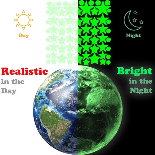 Vista 4 de MAFOX Brillan en los planetas oscuros, calcomanías de pared del sistema solar brillante, Tierra Sol, Marte y así sucesivamente, 9 calcomanías